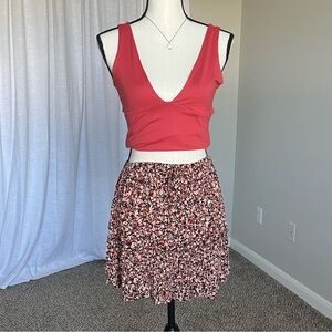 Floral Tiered Mini Skirt Boho Cottagecore Elastic Waist Flowy Fit Size M